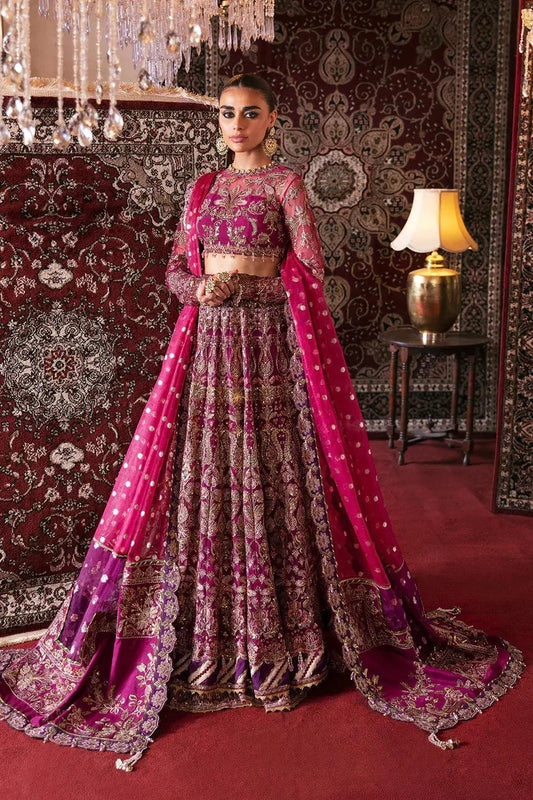 Afrozeh Hayat Wedding Formals 23 Abir– Magenta Pakistani Dress with intricate embroidery and embellishments. Shop elegant Asian dresses at Maria Faisal.