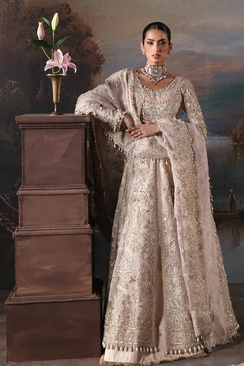 Afrozeh The Brides Edit 23 Clara – Pink Pakistani Bridal Dress with intricate embroidery and embellishments. Shop elegant Asian dresses at Maria Faisal.