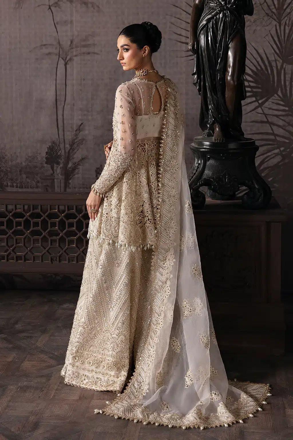 Afrozeh The Brides Edit 23 Helena – Off White Pakistani Bridal Dress with intricate embroidery and embellishments. Shop elegant Asian dresses at Maria Faisal.