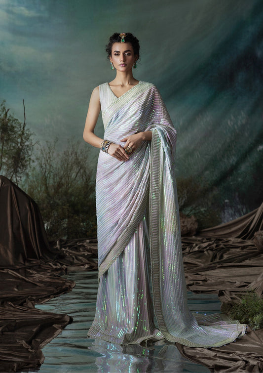 Aik Atelier | Sari Edit 2024 | SARI EDIT '24 VOL. 1 - LOOK 01 - Designer Dress with Intricate embroidery and embellishments. Shop elegent wedding dress at Maria Faisal.