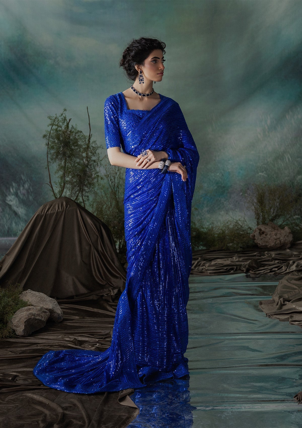 Aik Atelier | Sari Edit 2024 | SARI EDIT '24 VOL. 1 - LOOK 05 - Designer Dress with Intricate embroidery and embellishments. Shop elegent wedding dress at Maria Faisal.