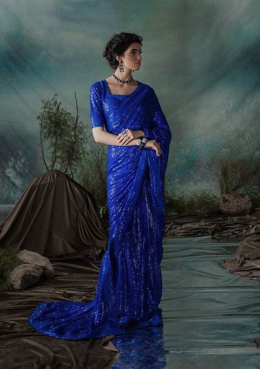 Aik Atelier | Sari Edit 2024 | SARI EDIT '24 VOL. 1 - LOOK 05 - Designer Dress with Intricate embroidery and embellishments. Shop elegent wedding dress at Maria Faisal.