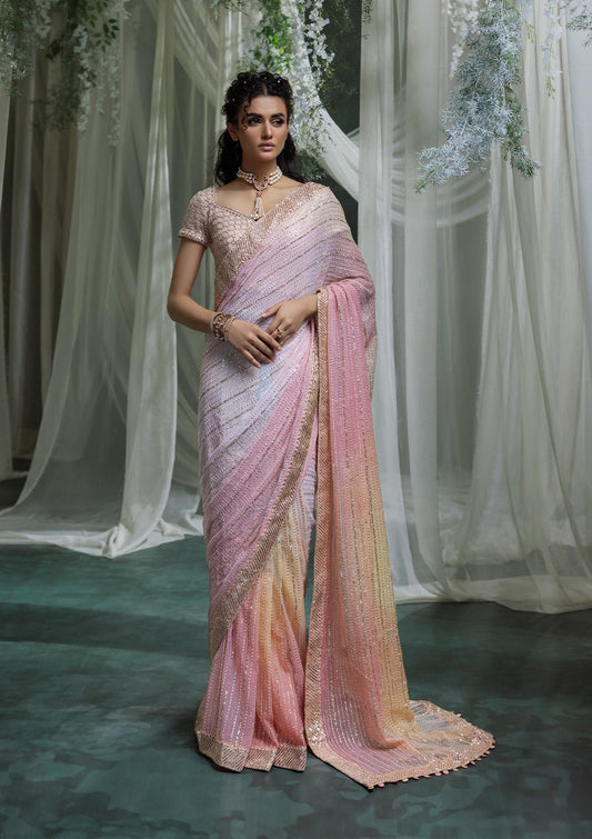Aik Atelier | Sari Edit 2024 | SARI EDIT '24 VOL. 1 - LOOK 07 - Designer Dress with Intricate embroidery and embellishments. Shop elegent wedding dress at Maria Faisal.