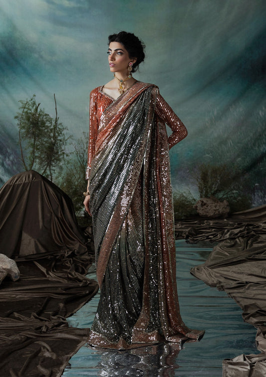 Aik Atelier | Sari Edit 2024 | SARI EDIT '24 VOL. 1 - LOOK 02 - Designer Dress with Intricate embroidery and embellishments. Shop elegent wedding dress at Maria Faisal.