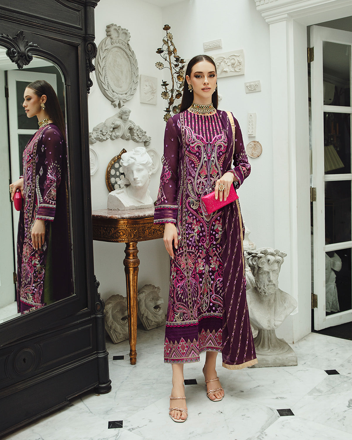 Maryum n Maria | Freesia Ariya Formals | SW23-502 - PLUM - Roshan - Ladies Clothes - Maria Faisal