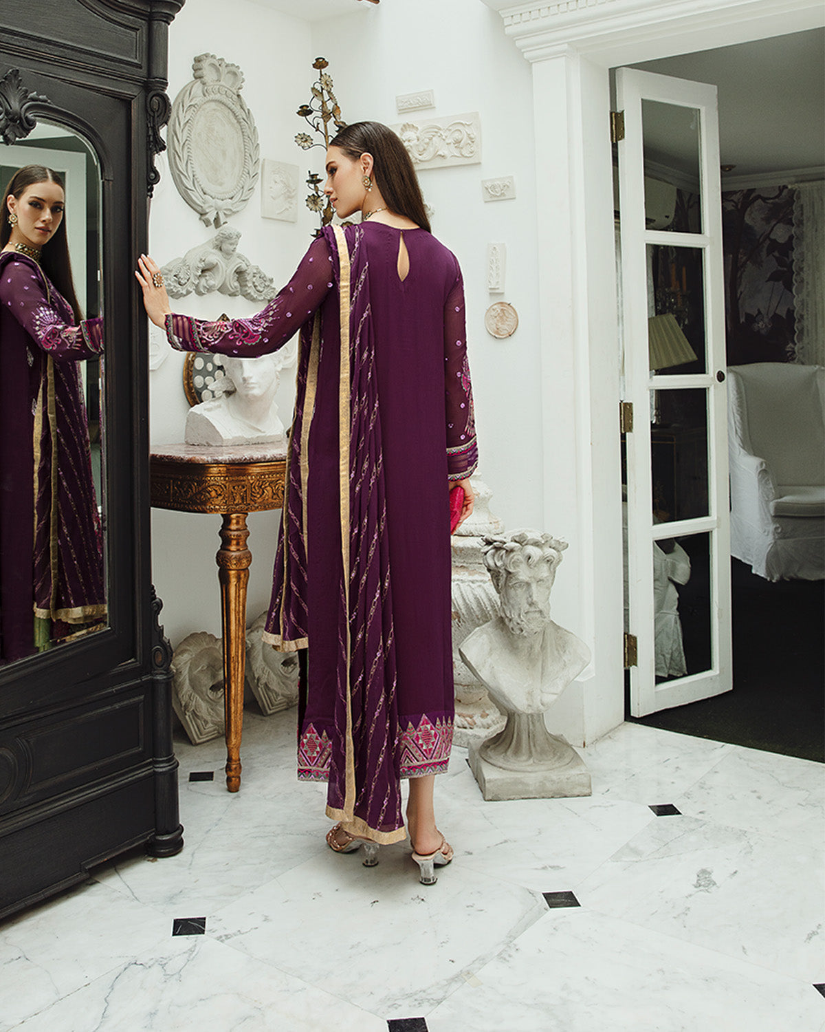 Maryum n Maria | Freesia Ariya Formals | SW23-502 - PLUM - Roshan - Ladies Clothes - Maria Faisal