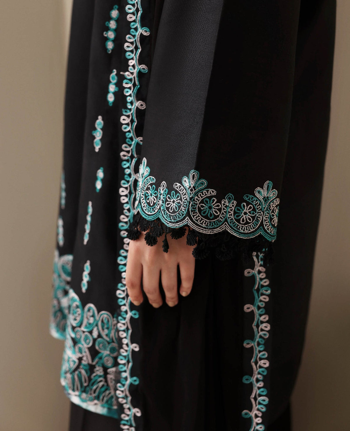 Republic Womenswear | Basics Pre Fall 25 | Noire - Formal Dress - available at Maria Faisal in UK and USA.