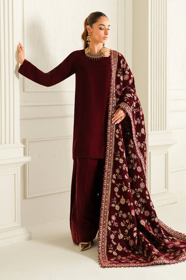 Baroque | Luxury Pret 24 | VELVET SUIT PR-1013 - Designer Dress with Intricate embroidery and embellishments. Shop elegent wedding dress at Maria Faisal.