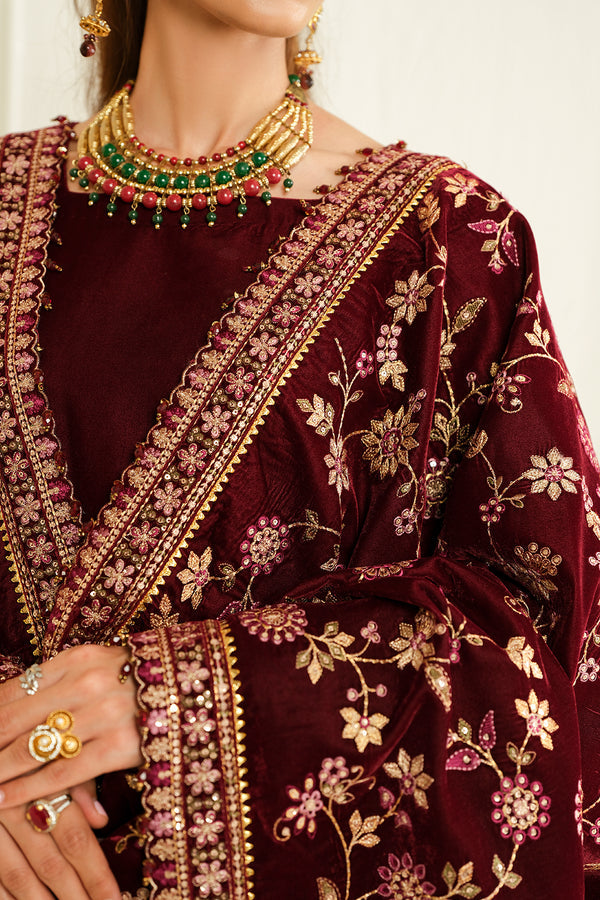 Baroque | Luxury Pret 24 | VELVET SUIT PR-1013 - Designer Dress with Intricate embroidery and embellishments. Shop elegent wedding dress at Maria Faisal.