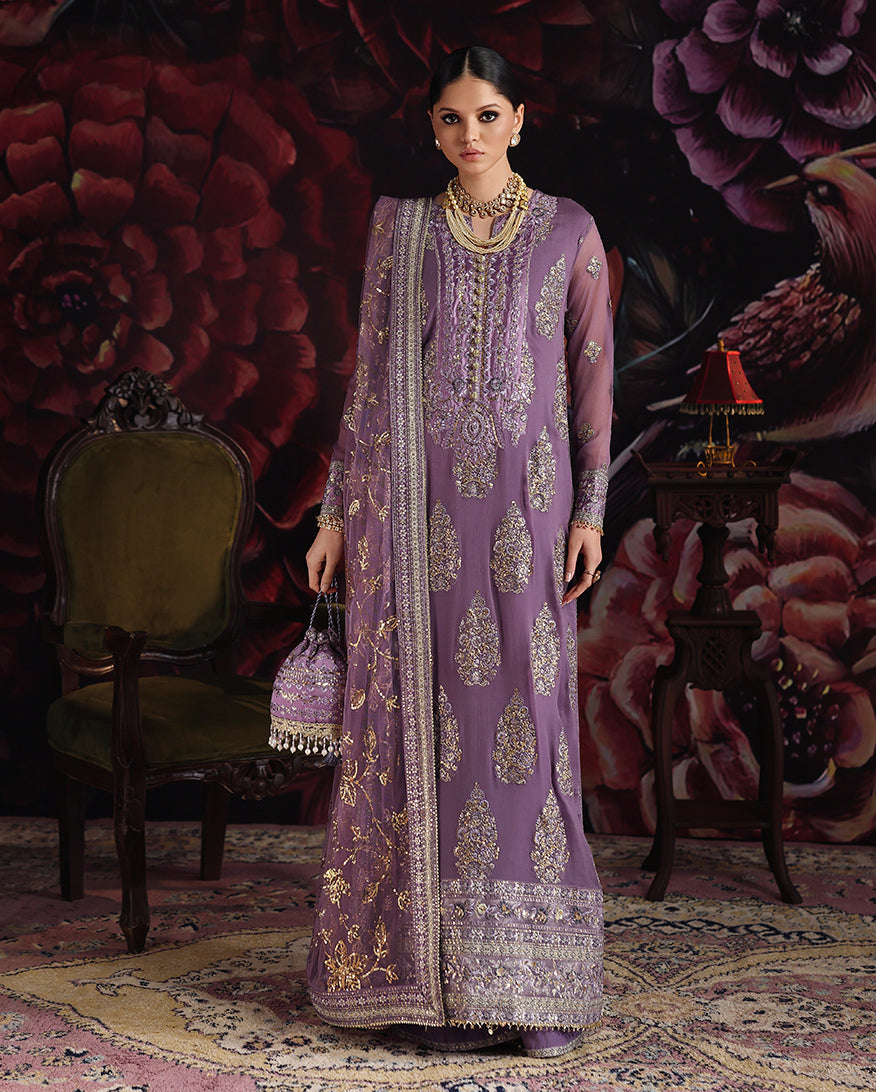 Roheenaz | Royale Eternel Chiffon Edit | Blush Whisper - Formal Dress - available at Maria Faisal in UK and USA.