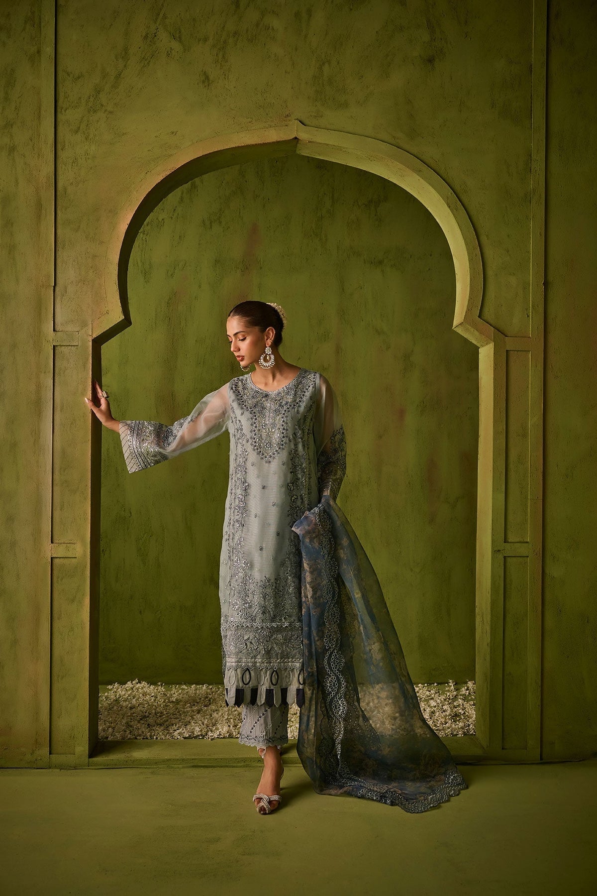 Dhanak | Festive Formals | SS24DU-3196 BLUE 3Pcs - Designer Dress with Intricate embroidery and embellishments. Shop elegent wedding dress at Maria Faisal.