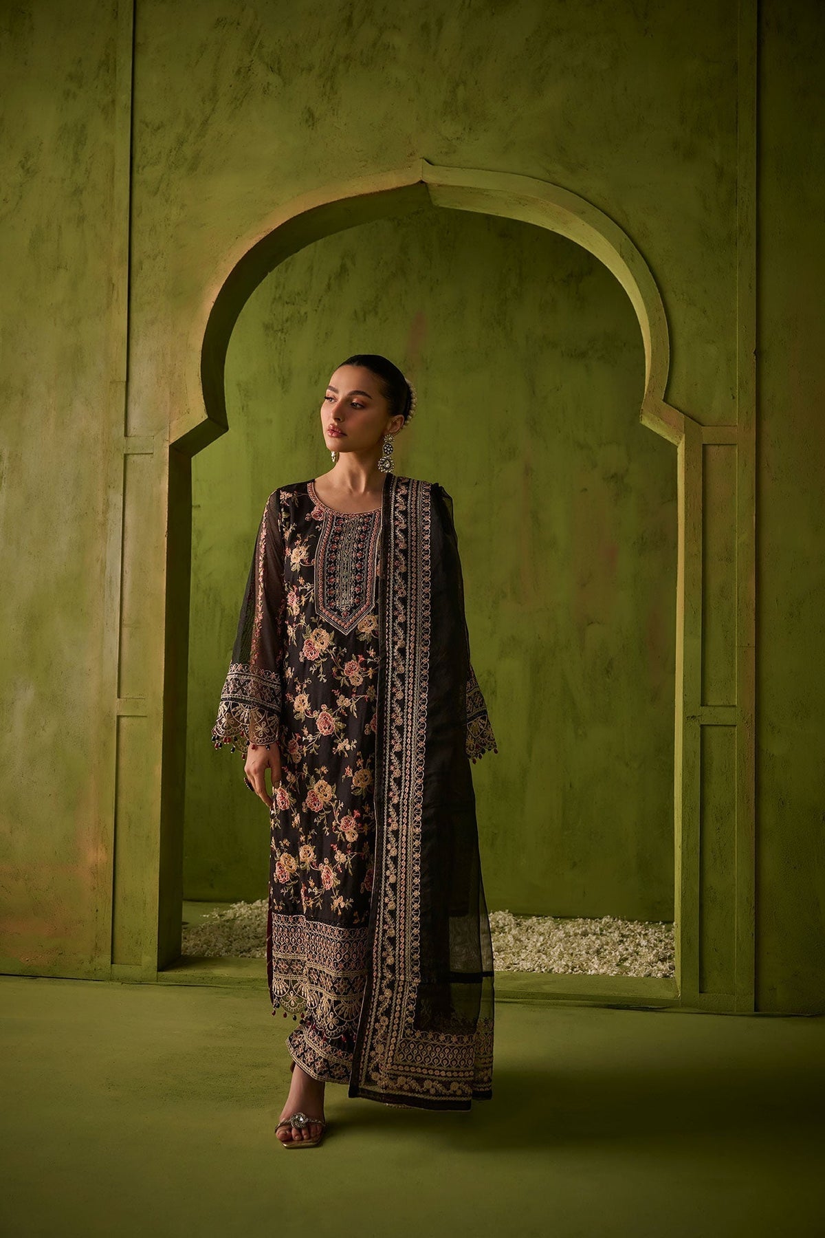 Dhanak | Festive Formals | SS24DU-3192 BLACK 3Pcs - Designer Dress with Intricate embroidery and embellishments. Shop elegent wedding dress at Maria Faisal.