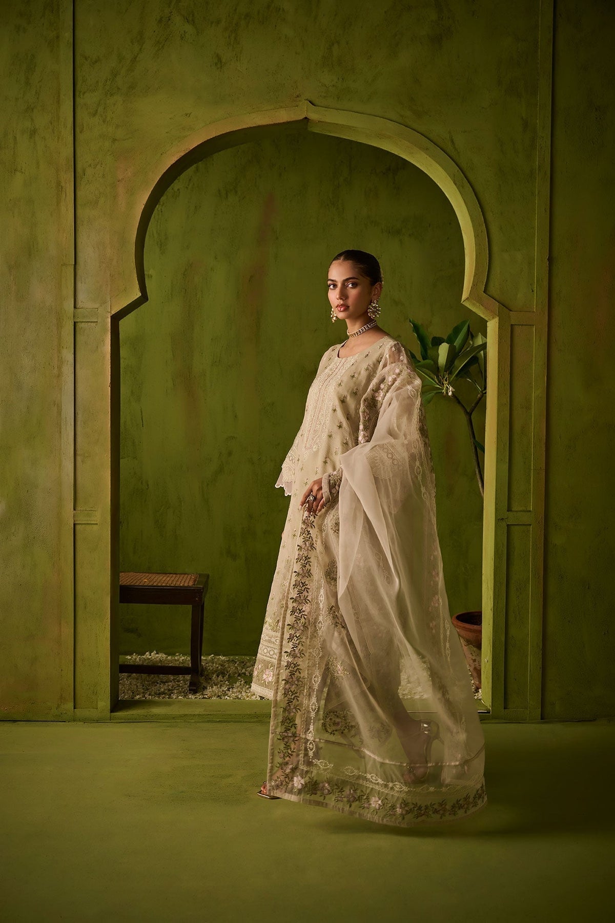 Dhanak | Festive Formals | SS24DU-3194 BEIGE 3Pcs - Designer Dress with Intricate embroidery and embellishments. Shop elegent wedding dress at Maria Faisal.