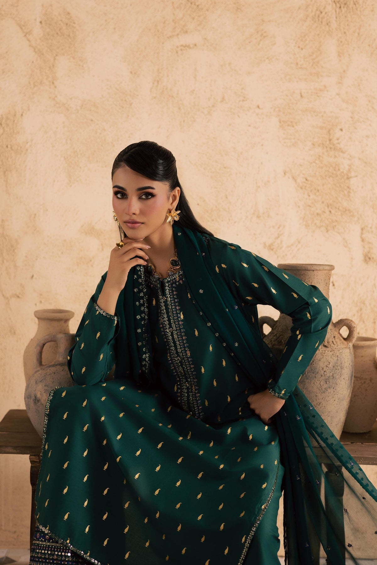 Batik | Festive Eid 26 | Caspien - Luxury Dress - available at Maria Faisal in UK and USA.