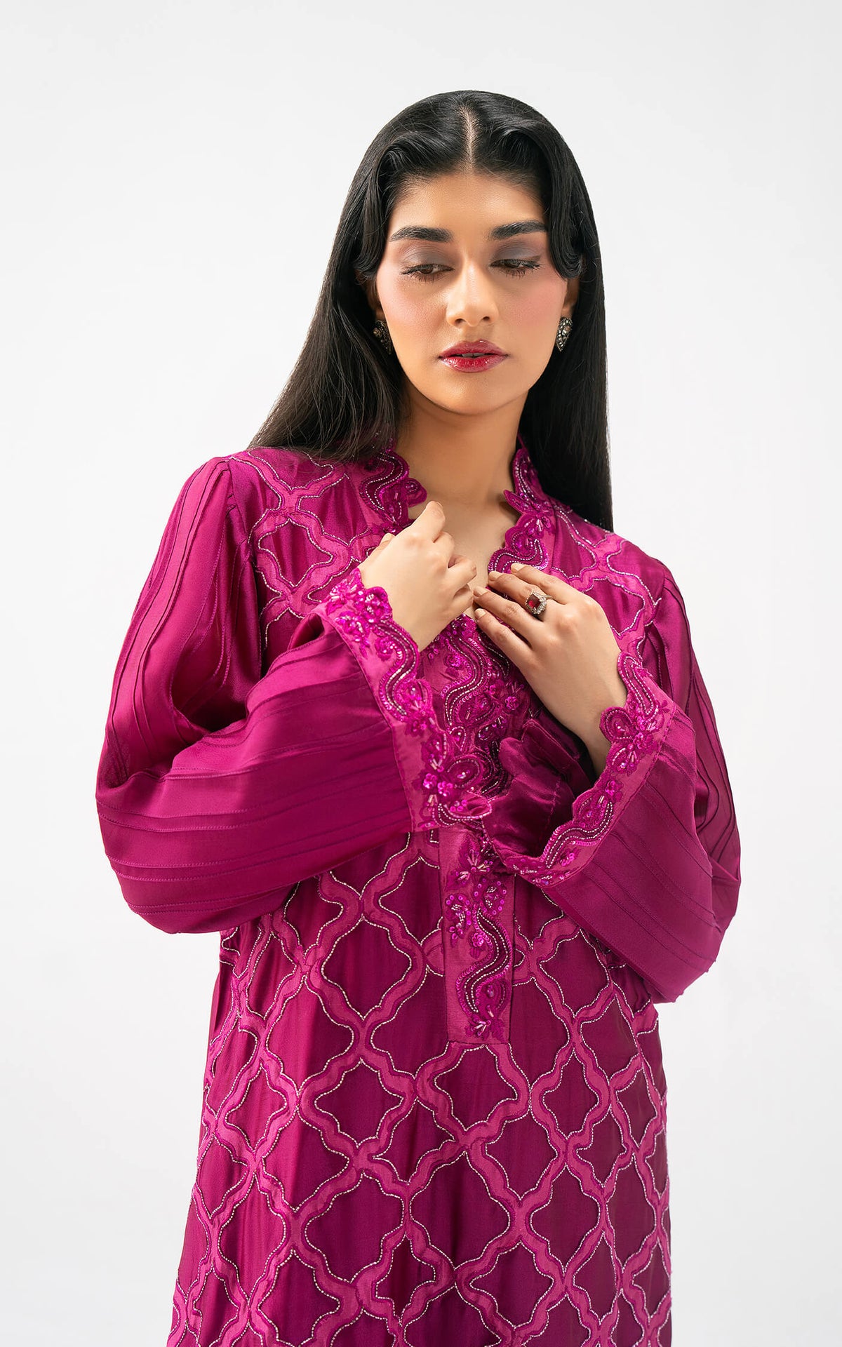 Asifa and Nabeel | Celevara Luxe | Crimson Mirage - Luxury Dress - available at Maria Faisal in UK and USA.