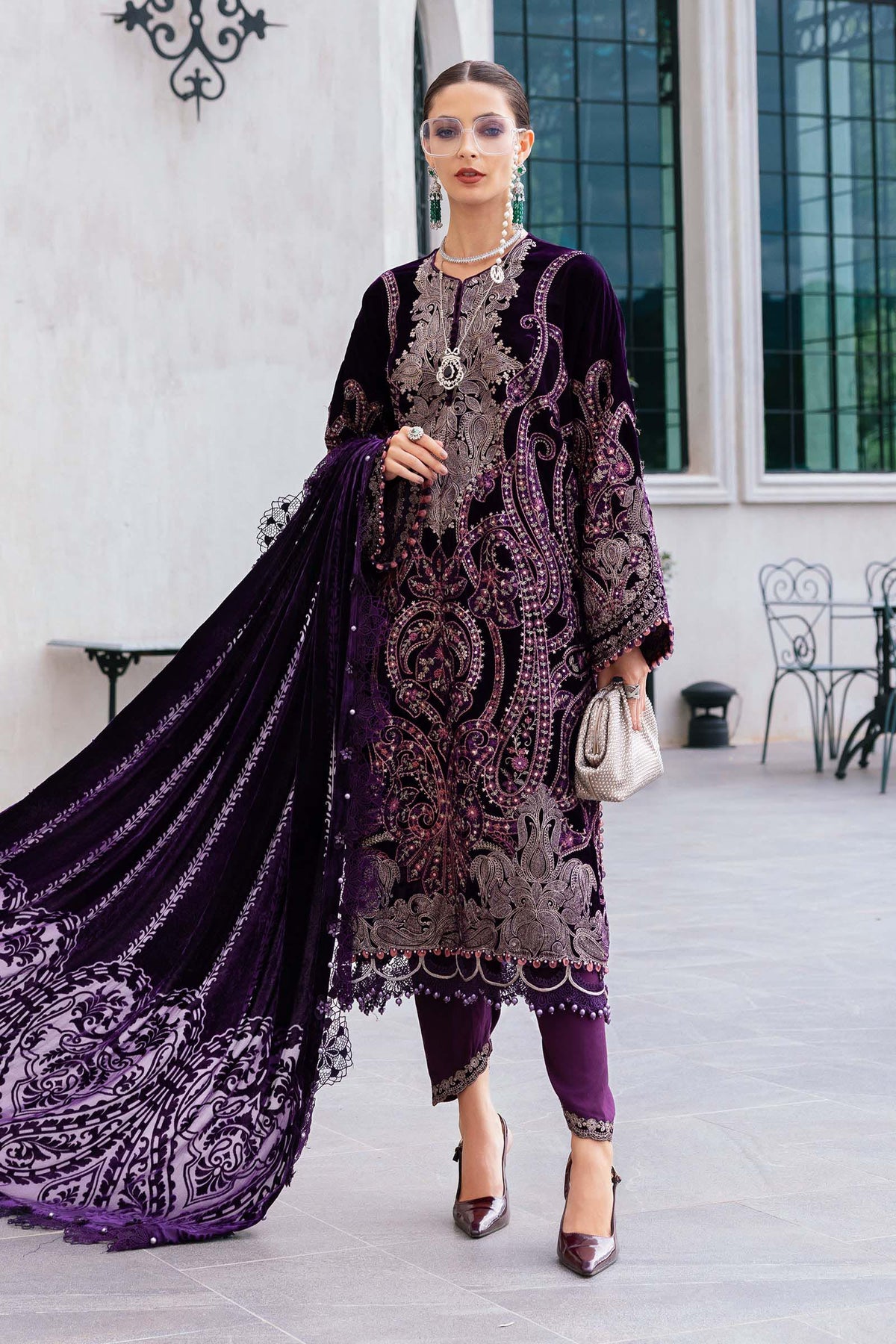Maria B | Winter Luxe 25 | WL-1311 - Casual Dress - available at Maria Faisal in UK and USA.