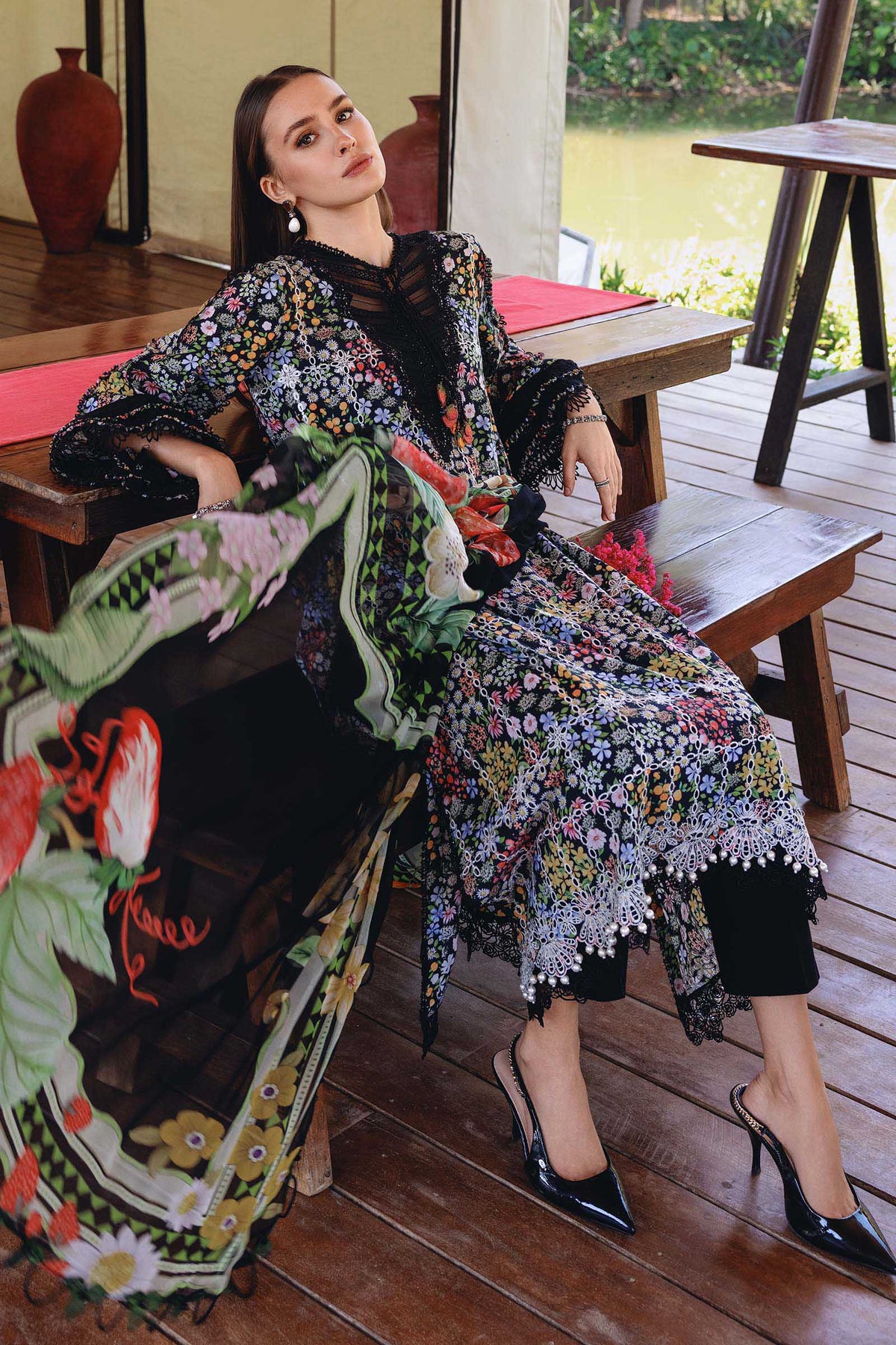 Black Long Shirt with Pants - Maria B | M Prints Eid'26 | MPT-2914-B - Ladies Clothes - Maria Faisal