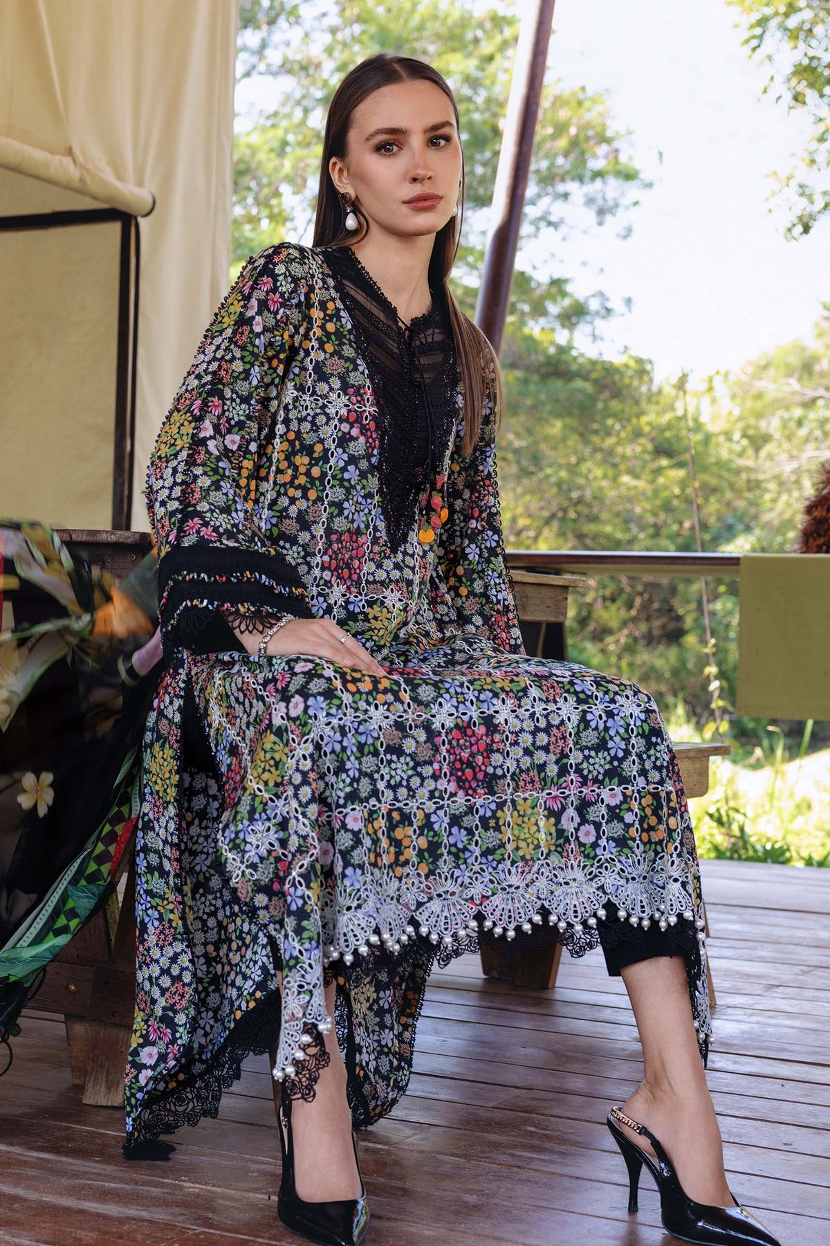 Black Long Shirt with Pants - Maria B | M Prints Eid'26 | MPT-2914-B - Ladies Clothes - Maria Faisal