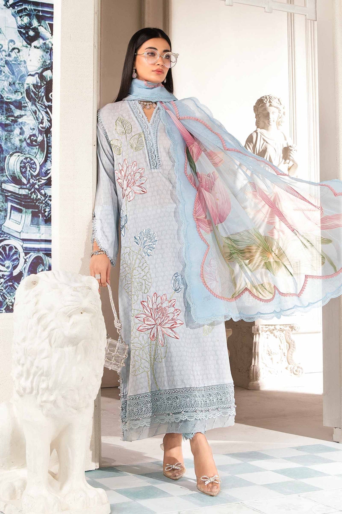 Maria.B | M Print Eid Edit | PT-2201-B - Designer Dress with Intricate embroidery and embellishments. Shop elegent wedding dress at Maria Faisal.
