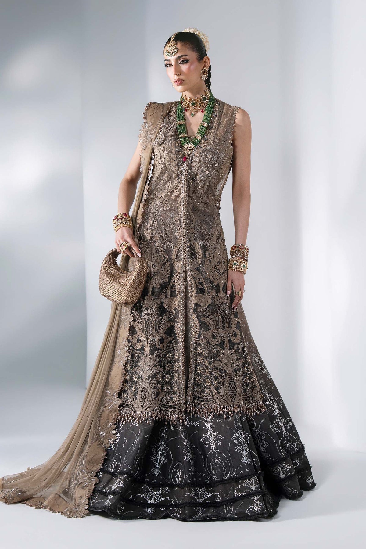 Maria B | Mbroidered Wedding Formals 26 | BD-3102-Antique Bronze - Wedding Dress - available at Maria Faisal in UK and USA.