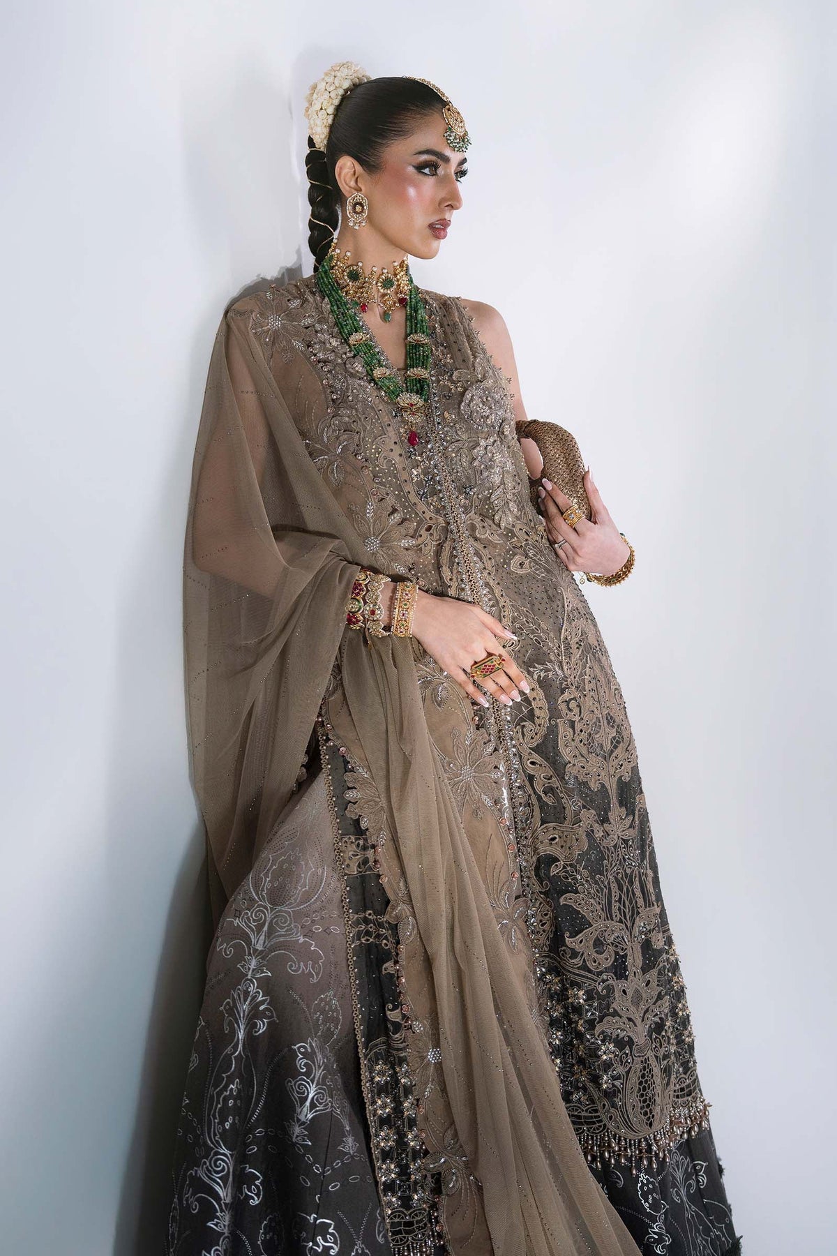 Maria B | Mbroidered Wedding Formals 26 | BD-3102-Antique Bronze - Wedding Dress - available at Maria Faisal in UK and USA.