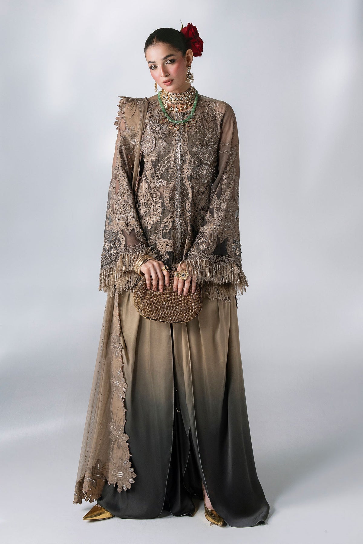 Maria B | Mbroidered Wedding Formals 26 | BD-3102-Antique Bronze - Wedding Dress - available at Maria Faisal in UK and USA.