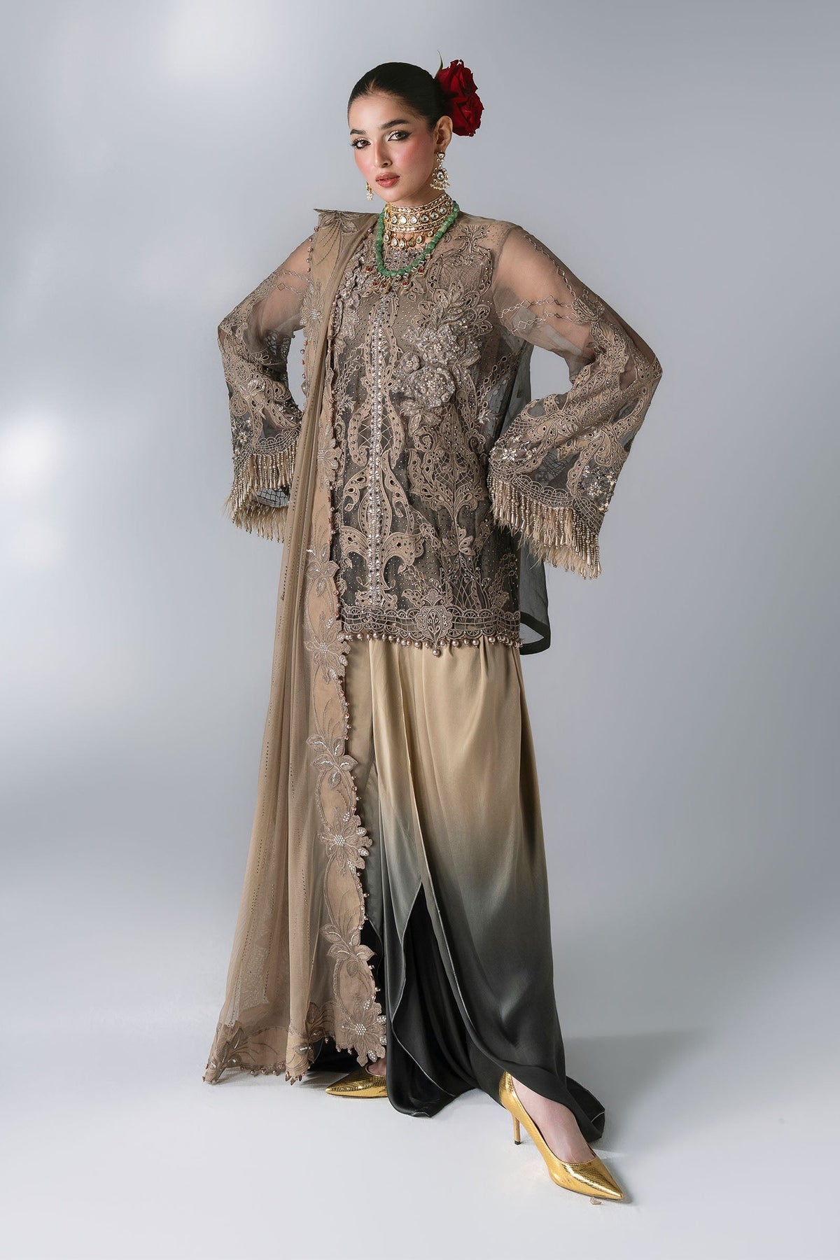 Maria B | Mbroidered Wedding Formals 26 | BD-3102-Antique Bronze - Wedding Dress - available at Maria Faisal in UK and USA.