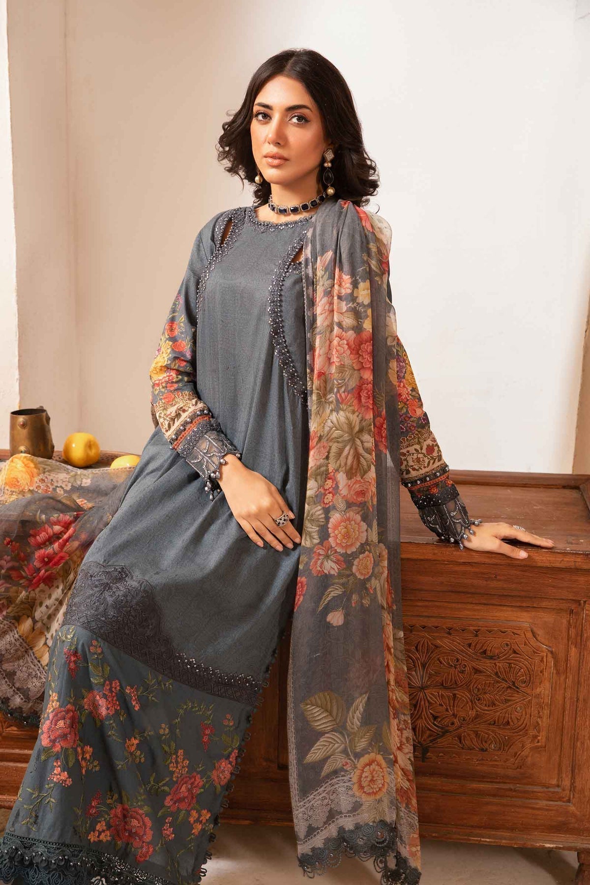 Maria.B | M Print Eid Edit | MPT-2202-B - Designer Dress with Intricate embroidery and embellishments. Shop elegent wedding dress at Maria Faisal.