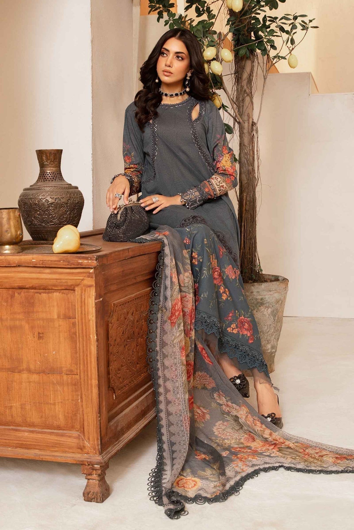 Maria.B | M Print Eid Edit | MPT-2202-B - Designer Dress with Intricate embroidery and embellishments. Shop elegent wedding dress at Maria Faisal.