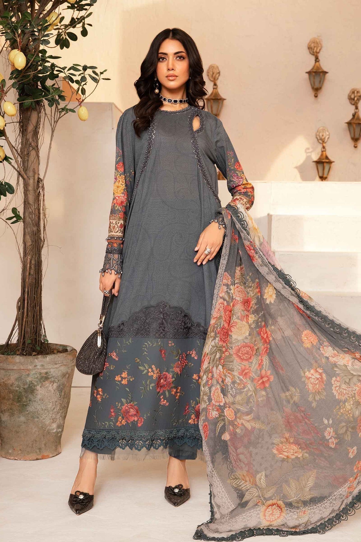 Maria.B | M Print Eid Edit | MPT-2202-B - Designer Dress with Intricate embroidery and embellishments. Shop elegent wedding dress at Maria Faisal.