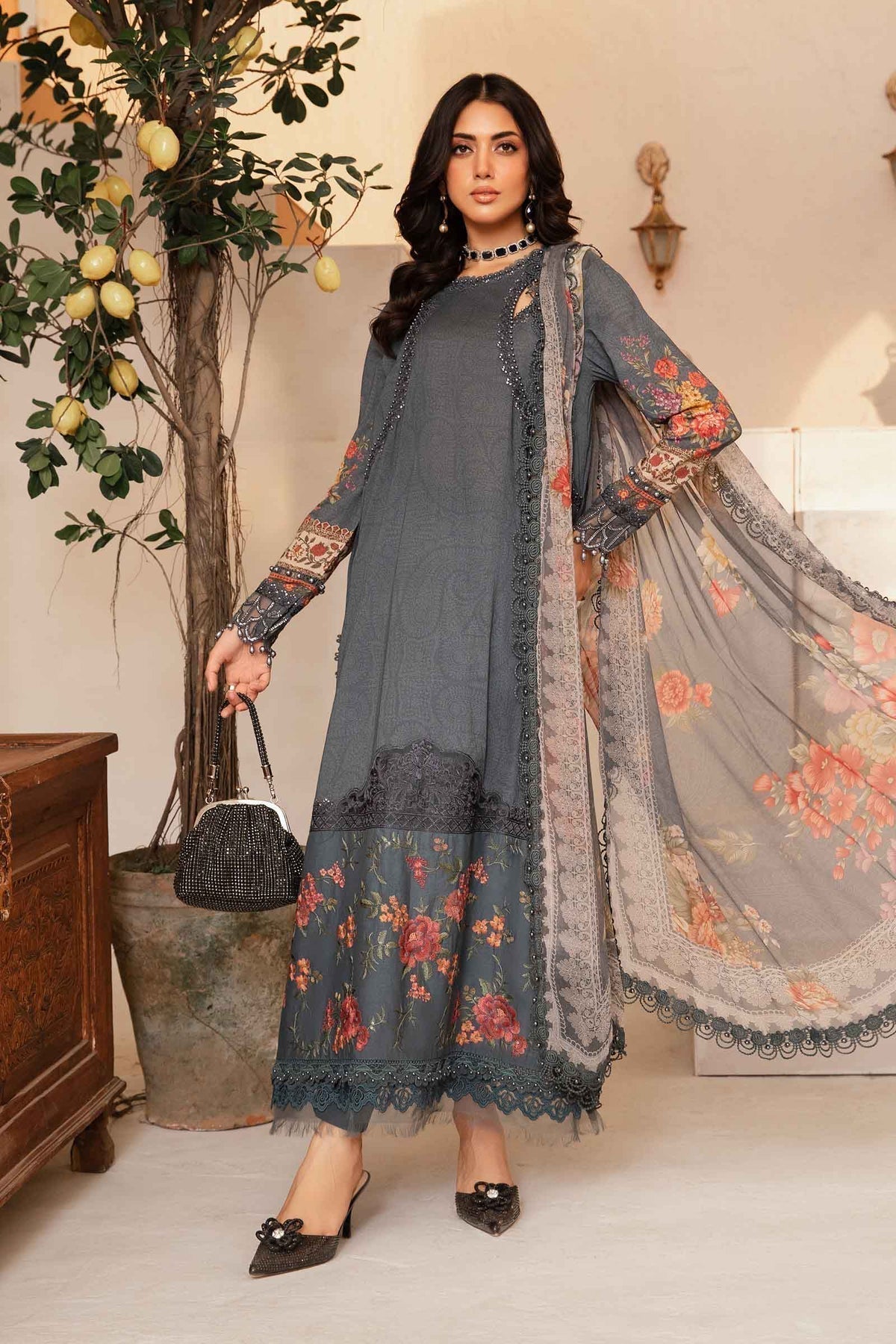 Maria.B | M Print Eid Edit | MPT-2202-B - Designer Dress with Intricate embroidery and embellishments. Shop elegent wedding dress at Maria Faisal.