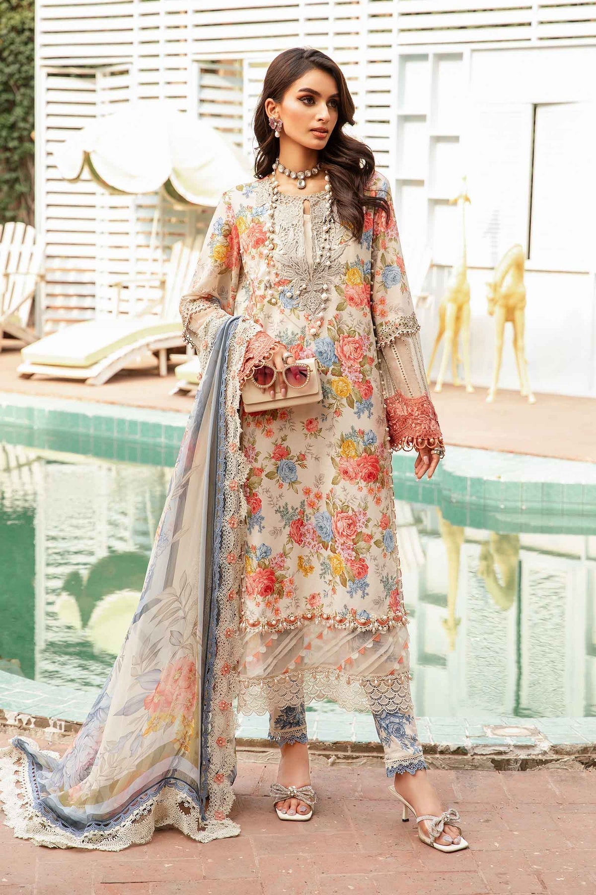 Maria.B | M Print Eid Edit | MPT-2204-A - Designer Dress with Intricate embroidery and embellishments. Shop elegent wedding dress at Maria Faisal.