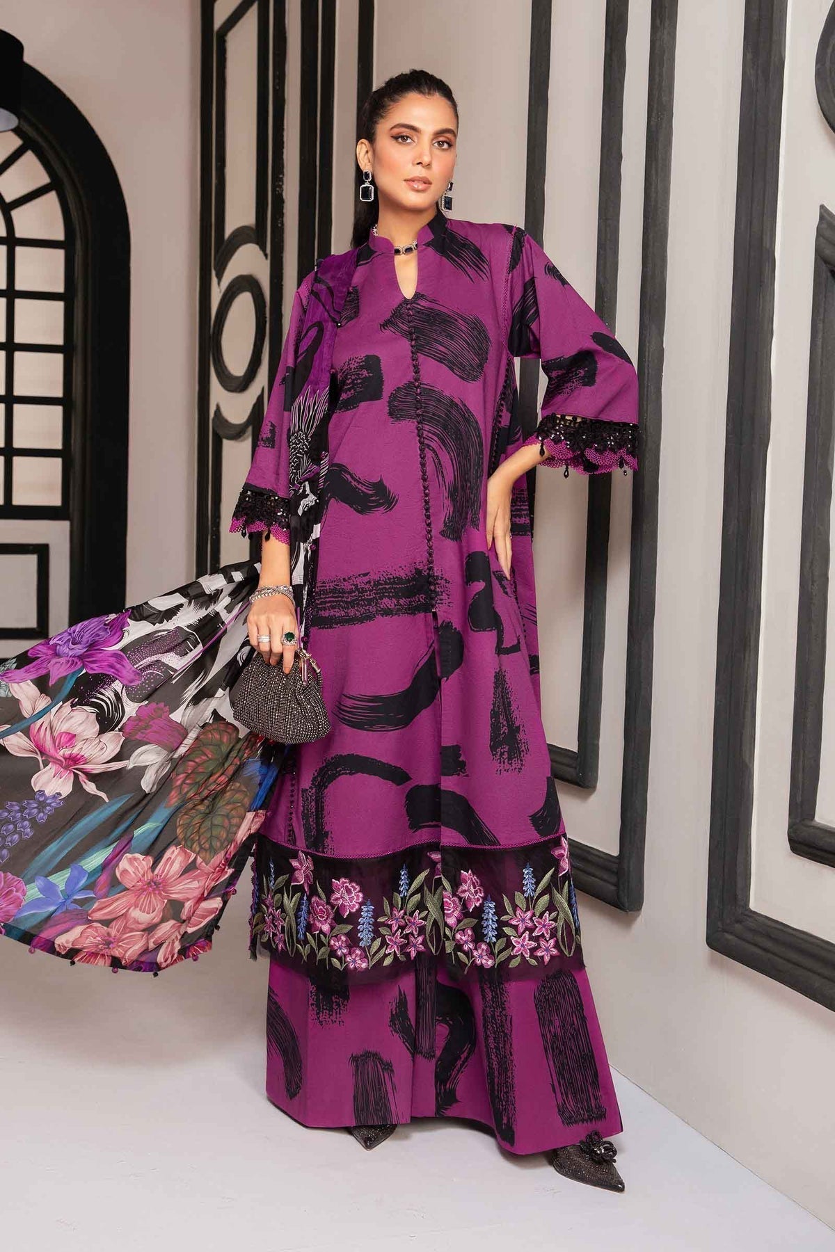 Maria.B | M Print Eid Edit | MPT-2205-B - Designer Dress with Intricate embroidery and embellishments. Shop elegent wedding dress at Maria Faisal.