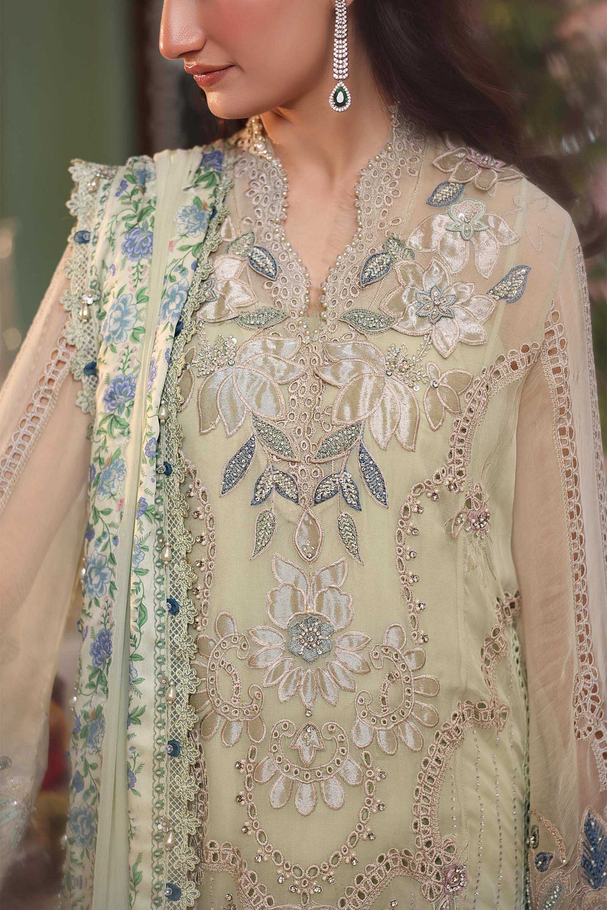 Maria b | Chiffon Formals 26 | MPC-26-105-Pistachio Green - Formal Dress - available at Maria Faisal in UK and USA.