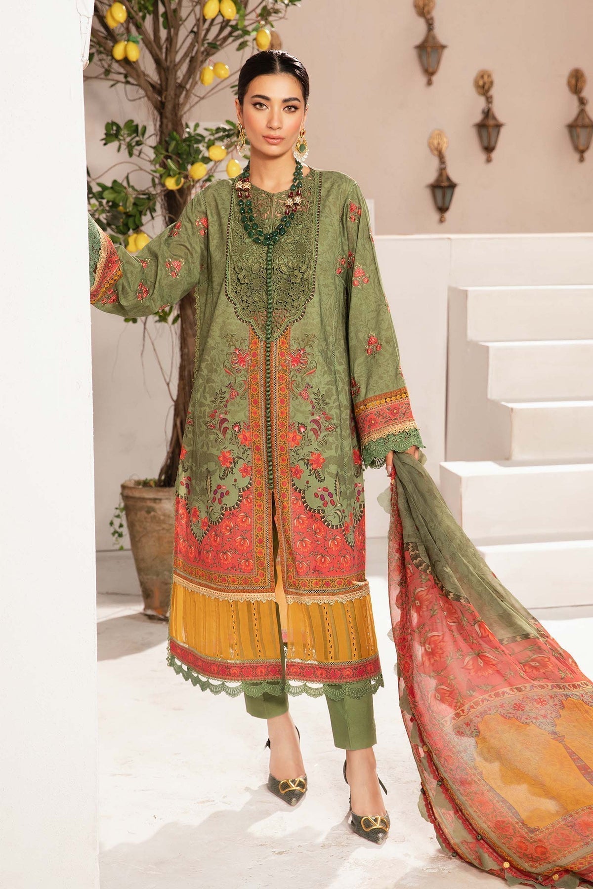 Maria.B | M Print Eid Edit | MPT-2206-A - Designer Dress with Intricate embroidery and embellishments. Shop elegent wedding dress at Maria Faisal.