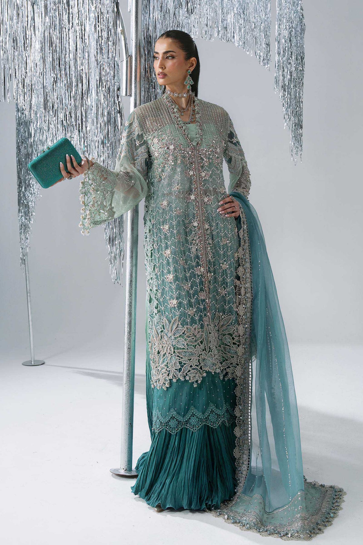 Maria B | Mbroidered Wedding Formals 26 | BD-3107-Sea Green - Wedding Dress - available at Maria Faisal in UK and USA.