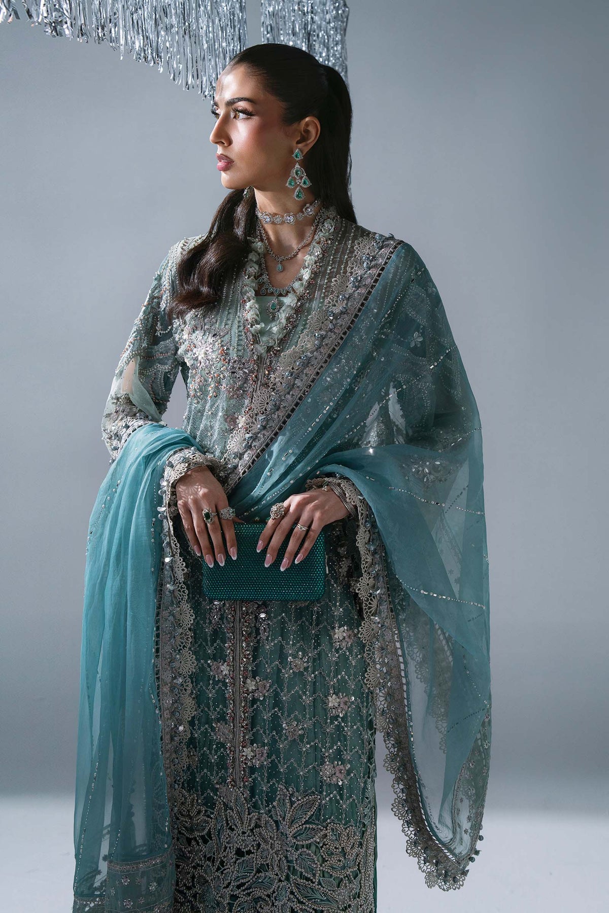 Maria B | Mbroidered Wedding Formals 26 | BD-3107-Sea Green - Wedding Dress - available at Maria Faisal in UK and USA.