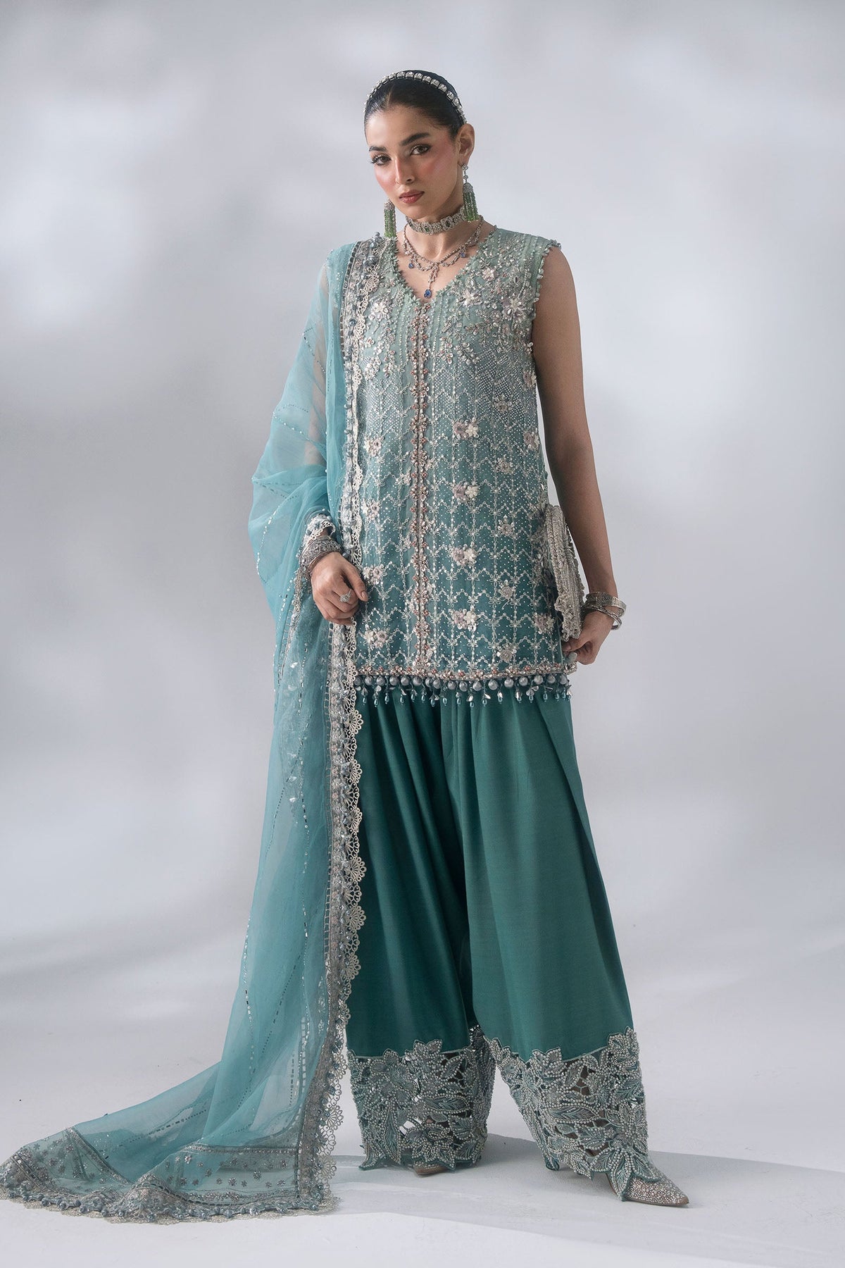 Maria B | Mbroidered Wedding Formals 26 | BD-3107-Sea Green - Wedding Dress - available at Maria Faisal in UK and USA.
