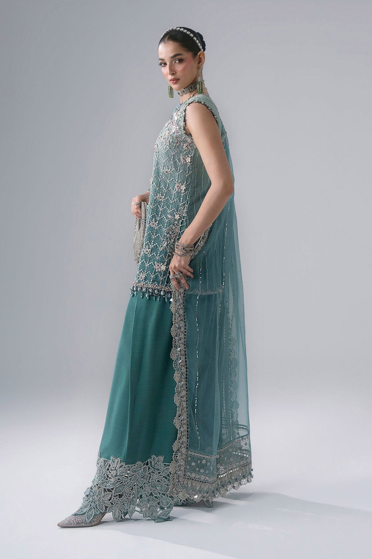 Maria B | Mbroidered Wedding Formals 26 | BD-3107-Sea Green - Wedding Dress - available at Maria Faisal in UK and USA.