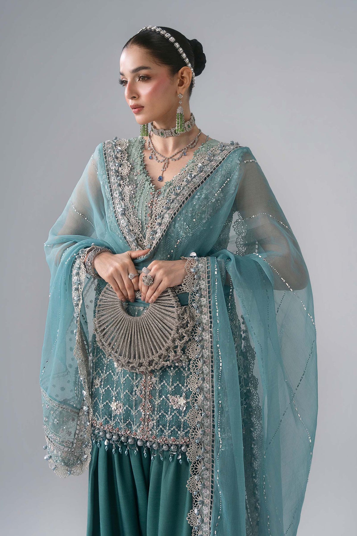 Maria B | Mbroidered Wedding Formals 26 | BD-3107-Sea Green - Wedding Dress - available at Maria Faisal in UK and USA.