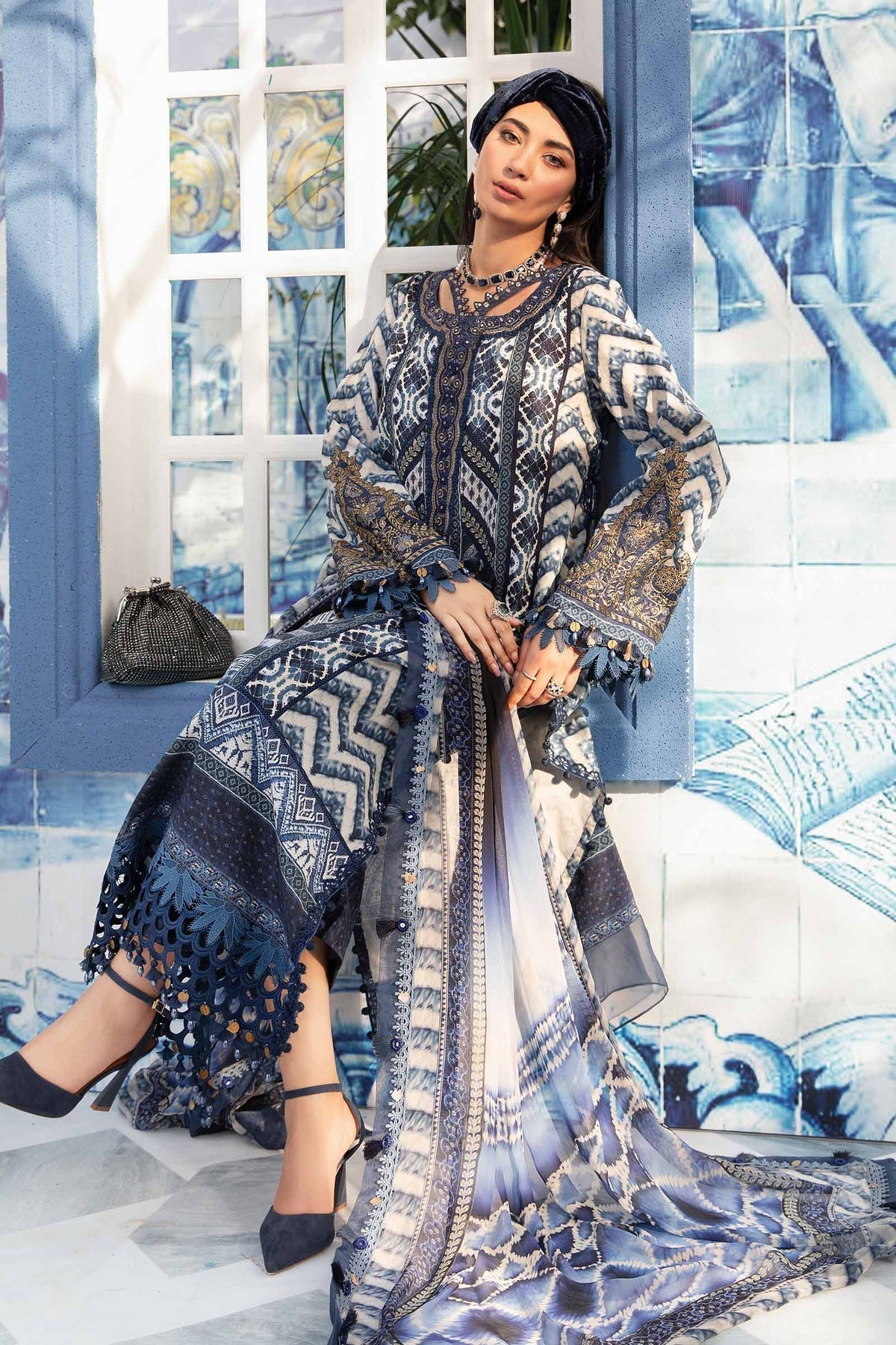 Maria.B | M Print Eid Edit | MPT-2208-B - Designer Dress with Intricate embroidery and embellishments. Shop elegent wedding dress at Maria Faisal.
