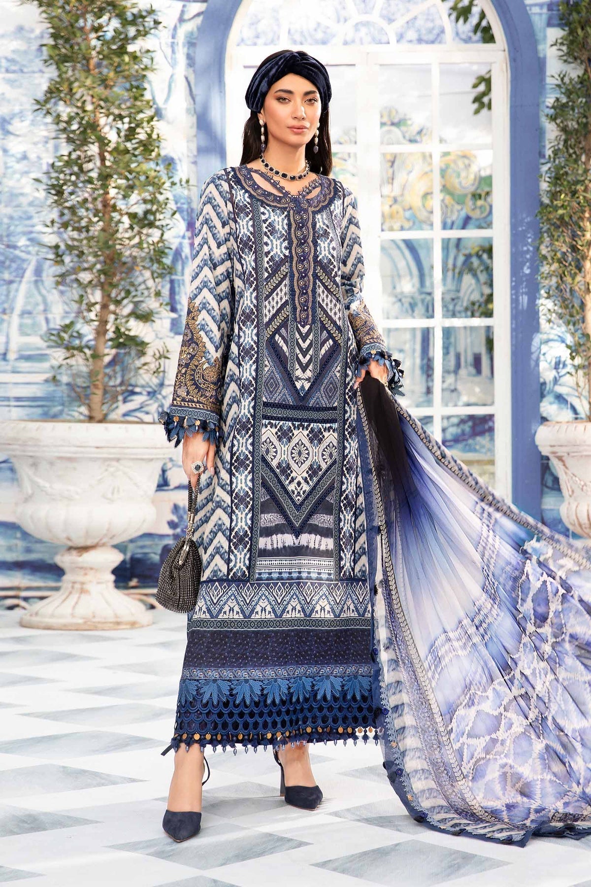 Maria.B | M Print Eid Edit | MPT-2208-B - Designer Dress with Intricate embroidery and embellishments. Shop elegent wedding dress at Maria Faisal.