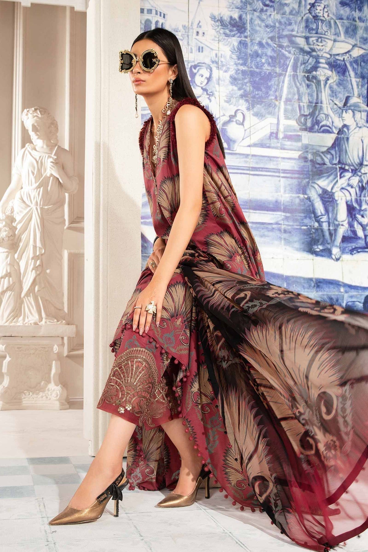 Maria.B | M Print Eid Edit | MPT-2209-B - Designer Dress with Intricate embroidery and embellishments. Shop elegent wedding dress at Maria Faisal.
