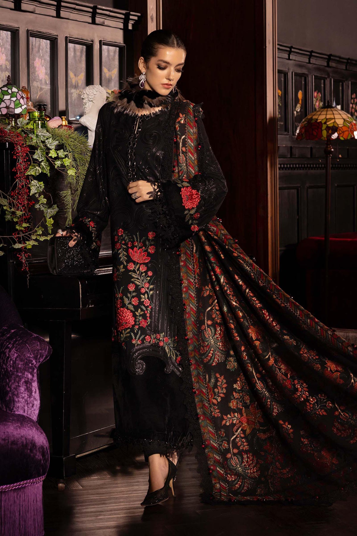 Maria B | Winter Luxe 25 | WL-1309 - Casual Dress - available at Maria Faisal in UK and USA.