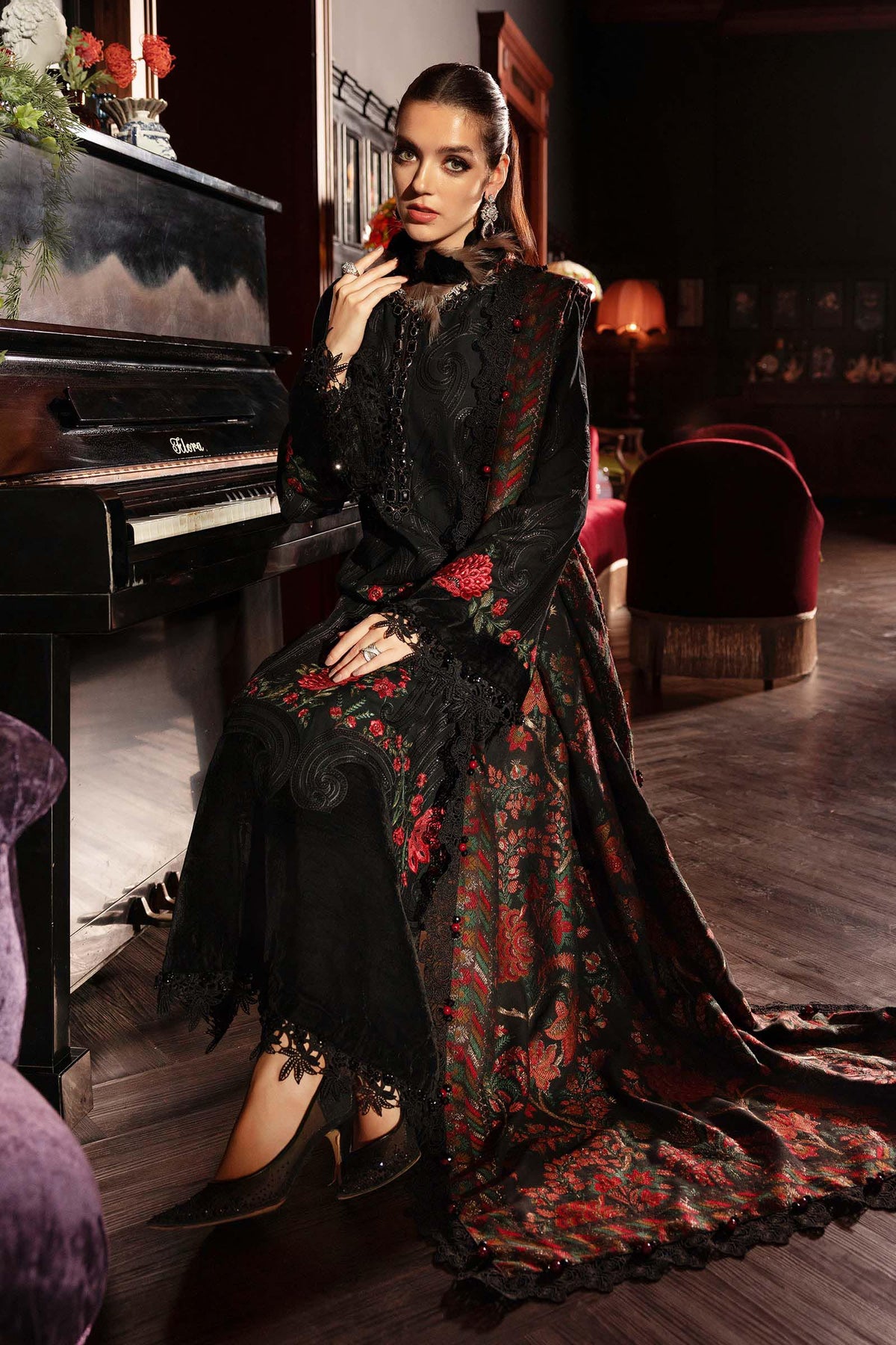 Maria B | Winter Luxe 25 | WL-1309 - Casual Dress - available at Maria Faisal in UK and USA.