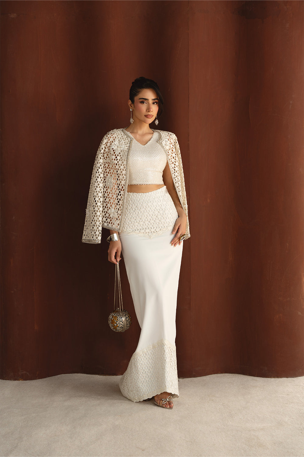 Mysie | Festive 26 | Snowy - Luxury Dress - available at Maria Faisal in UK and USA.