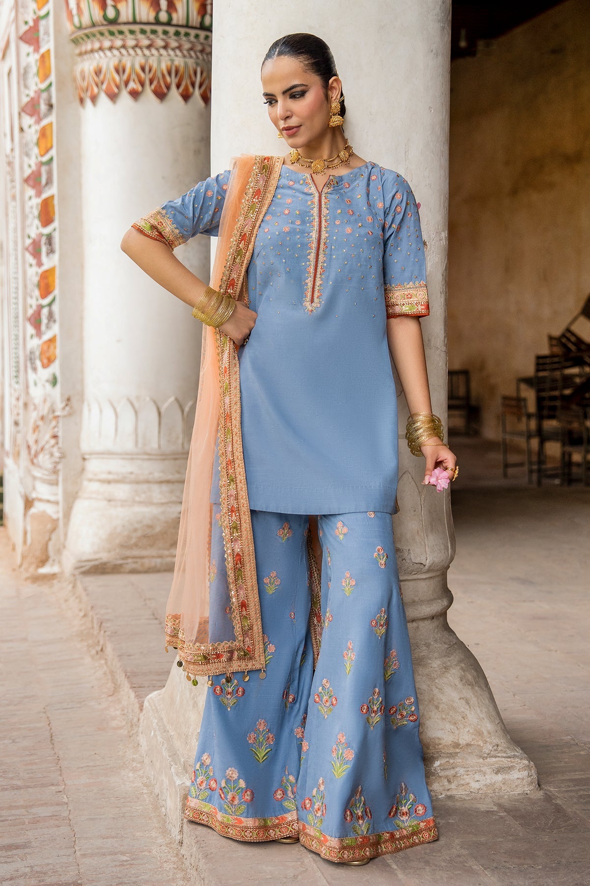 Charizma | Festive Pret | 3-PC Embroidered Raw Silk CMA-6-387 - Formal Dress - available at Maria Faisal in UK and USA.