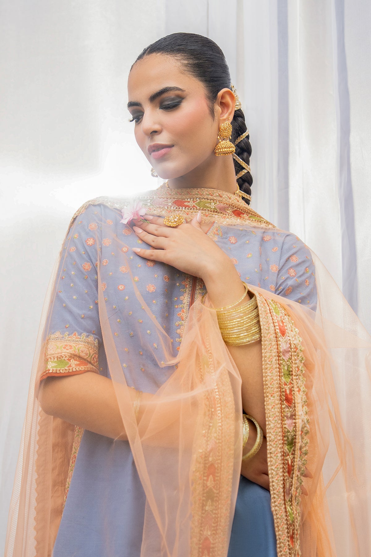 Charizma | Festive Pret | 3-PC Embroidered Raw Silk CMA-6-387 - Formal Dress - available at Maria Faisal in UK and USA.