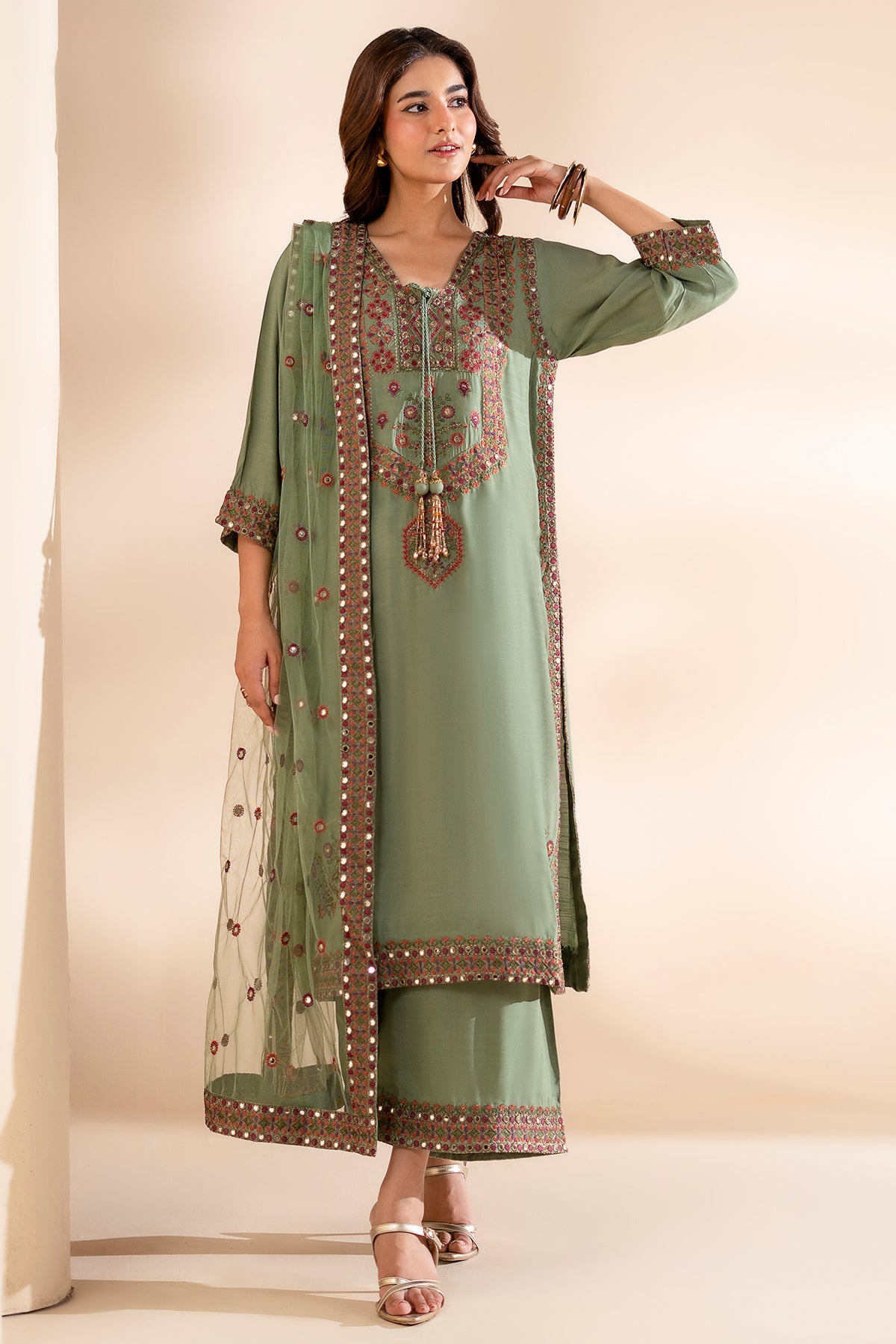 Charizma | Festive Pret | 3-PC Embroidered Silk CMA-6-369 - Formal Dress - available at Maria Faisal in UK and USA.