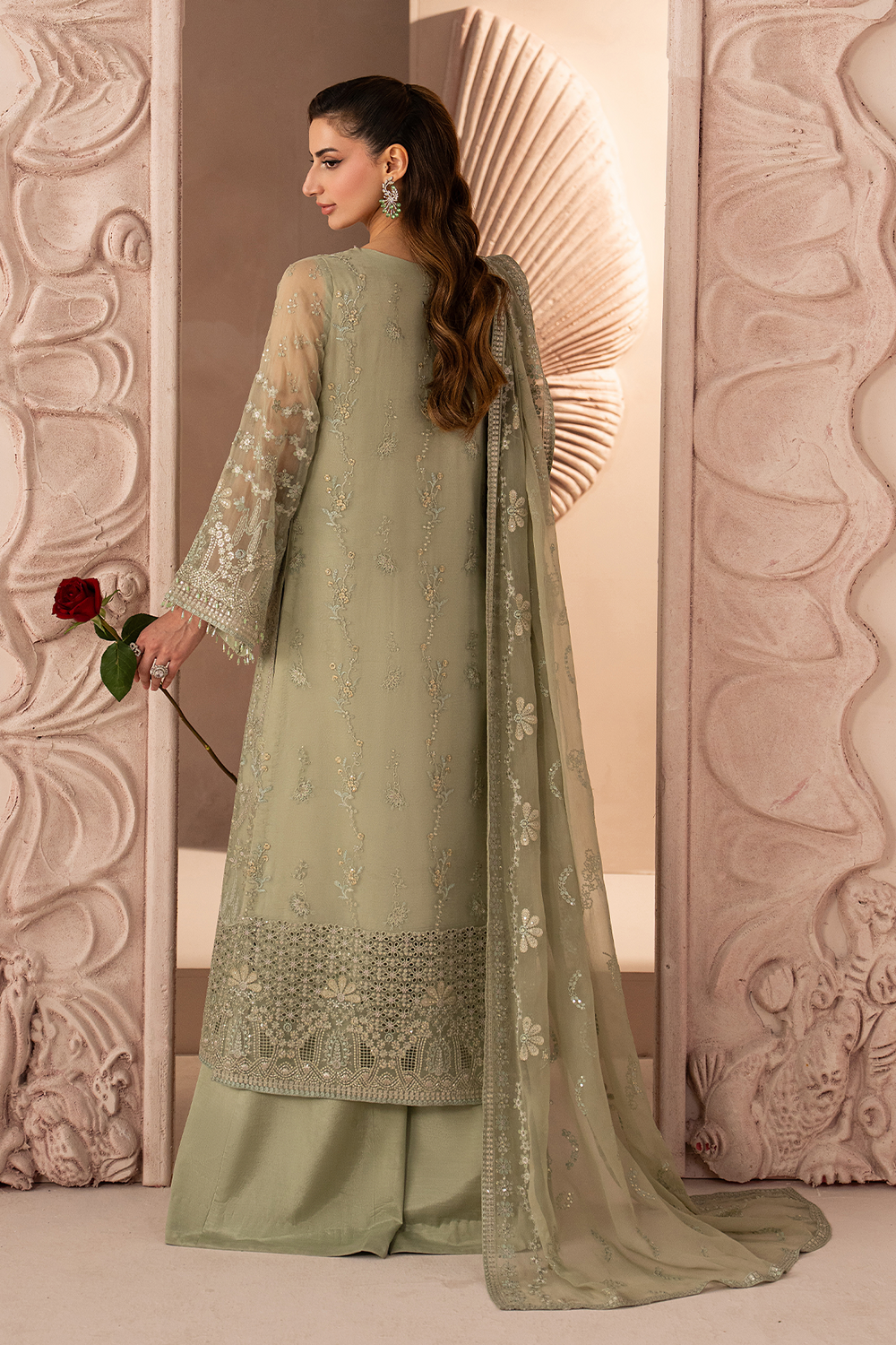 Lavish Premium | Izhare Muhabbat | Green Petal - Formal Dress - available at Maria Faisal in UK and USA.